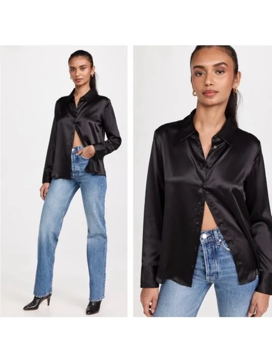 Reformation Sky Silk Top Black - Picture 3 of 9